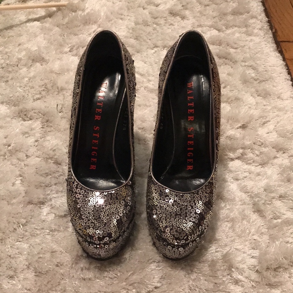 New Walter Steiger Sequin Platform Silver 37.5 - image 2